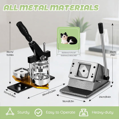 2X2In Square Fridge Magnet Maker Machine Kit Photo Magnets Making Kit DIY Square Magnet Button Press +Paper Cutter＋ 100 Sets Refills ＋Photo Papers