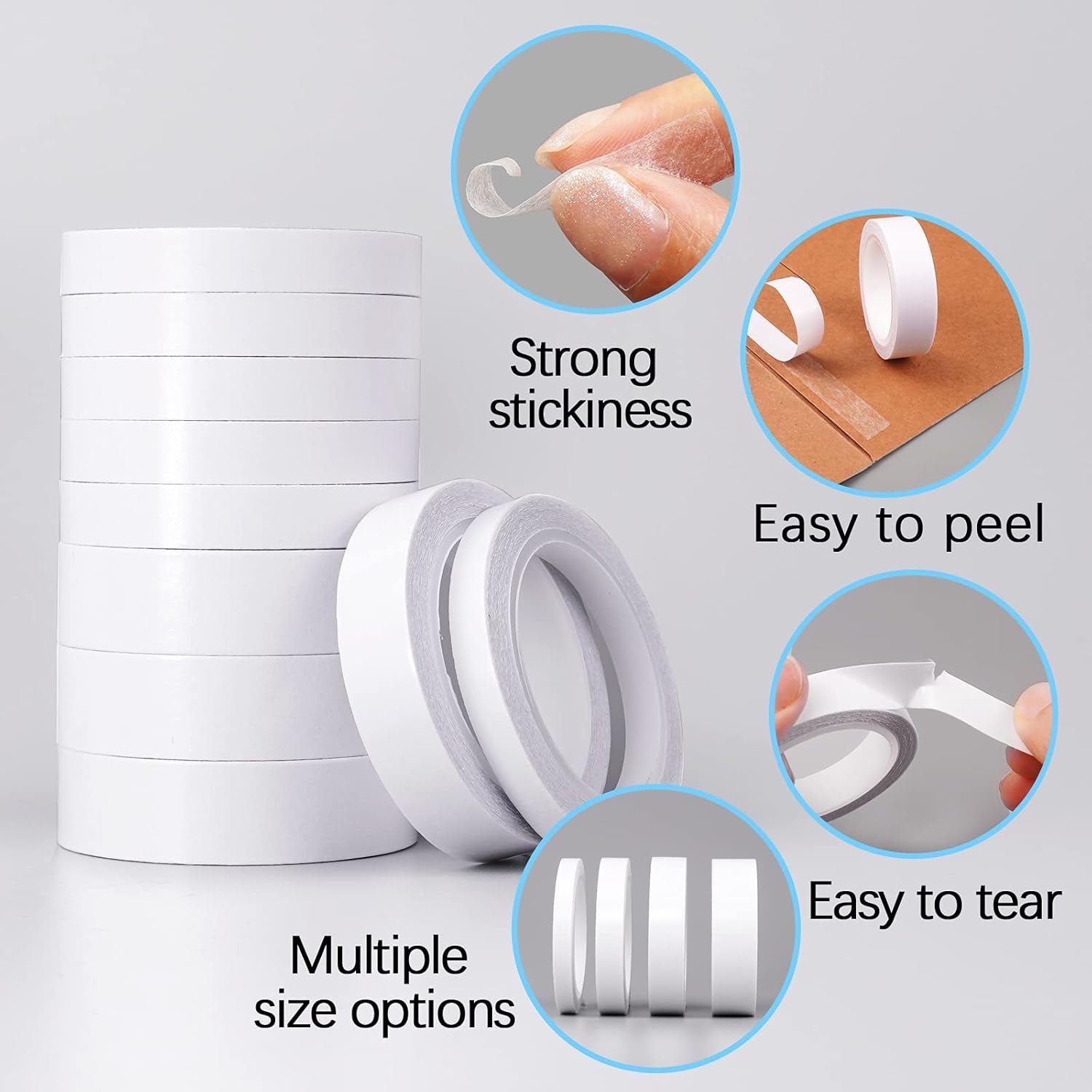 Lzerking Double-Sided Tape for Arts, Crafts, Scrapbooking DIY, Arts, Office & Home Supplies Easy to Tear 24 Rolls (6Mm/9Mm/12Mm/15Mm)
