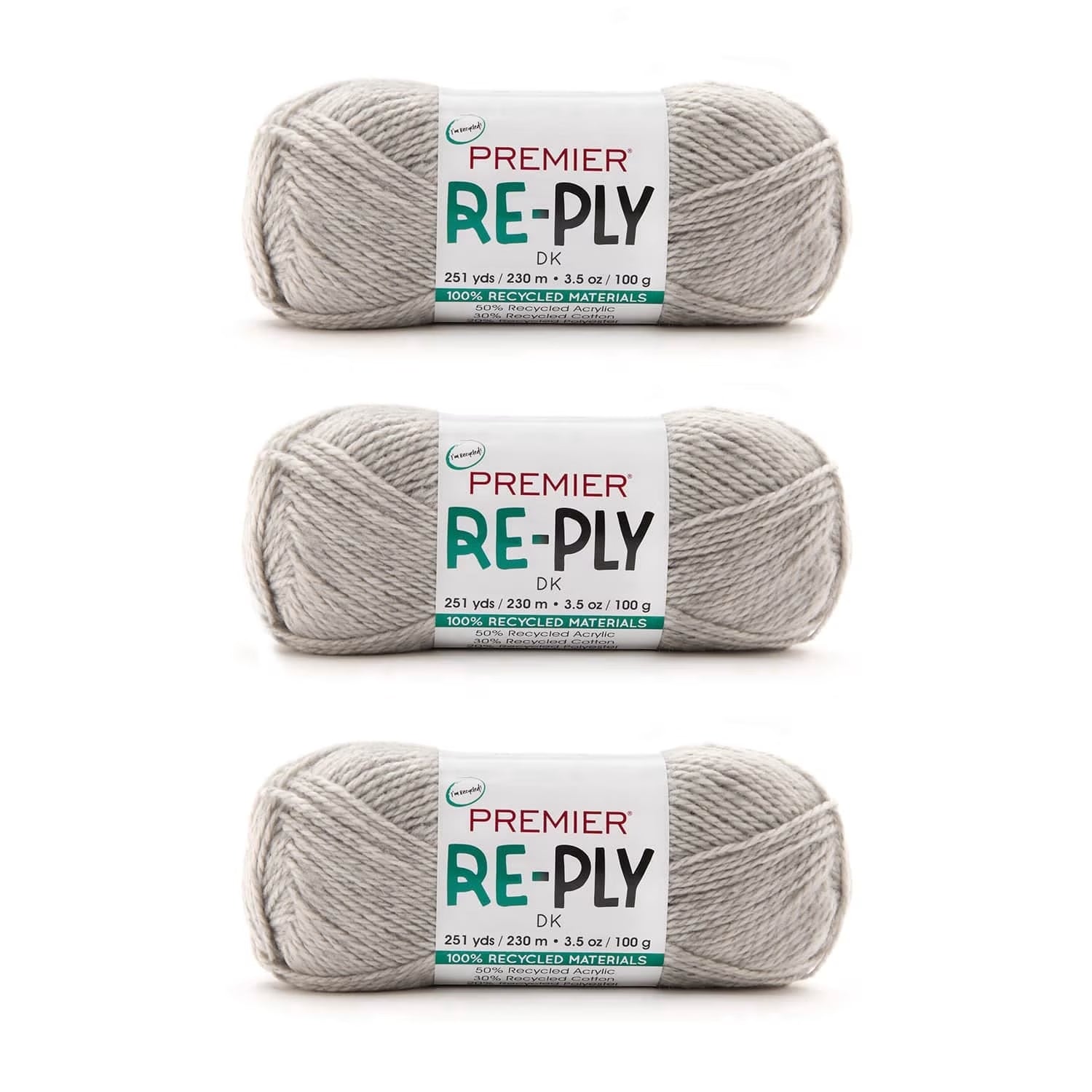 Re-Ply Bag of 3, Light Weight, Recycled Acrylic Cotton Blend Yarn