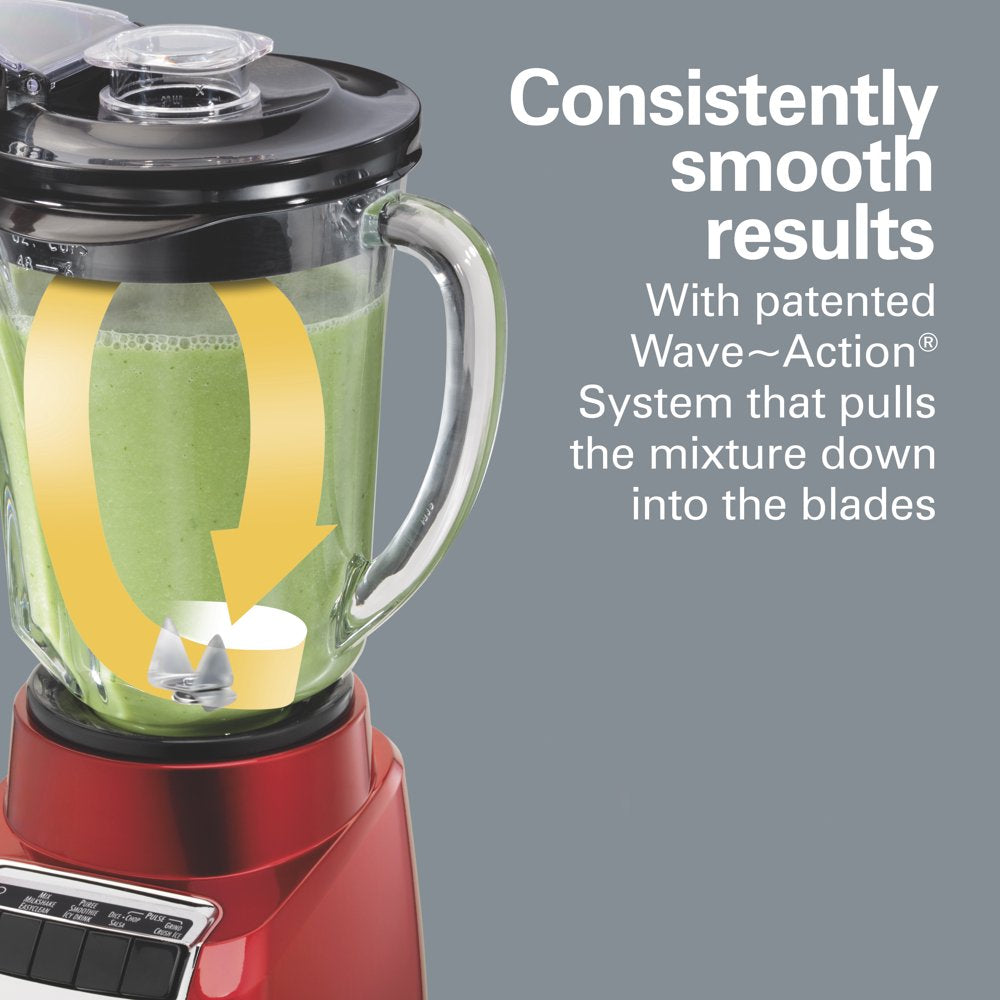 Wave Action Blender for Shakes and Smoothies, 48 Oz. Capacity, Glass Jar, Red, 53519