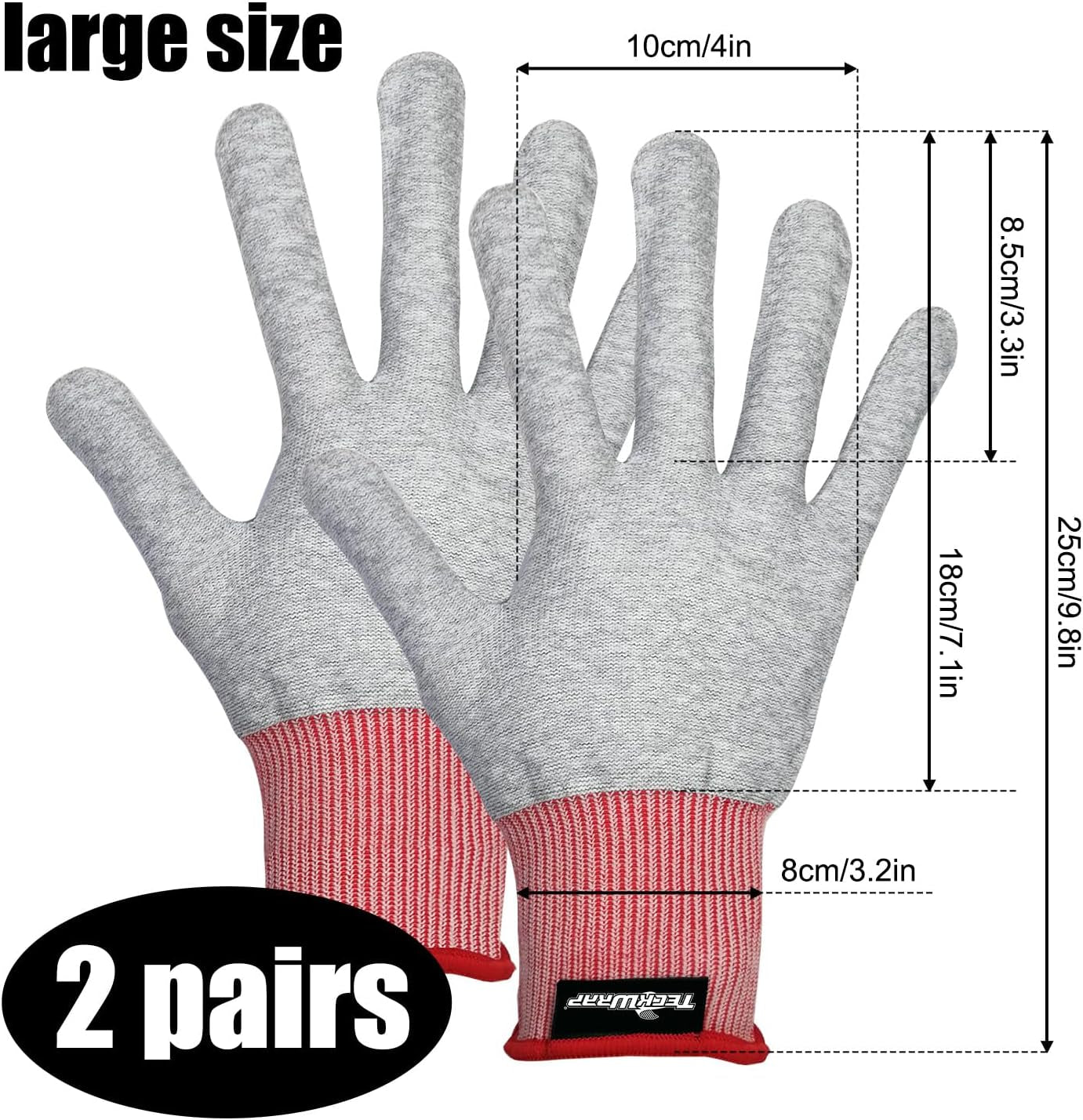 Grey Professional Vinyl Wrap Anti-Static Application Gloves (2 Pairs/Pack),Large Size for Wrap and Decal Applications
