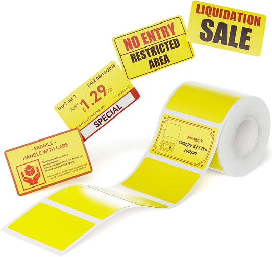 NIIMBOT Red&Black Labels, Refill Sticker Papers Only Compatible with Pro Series Label Makers, Dual Color Printing Stickers Good Idea for Schools,Business,Price Tags,Baking(2''X1.18''/50X30Mm-Yellow)