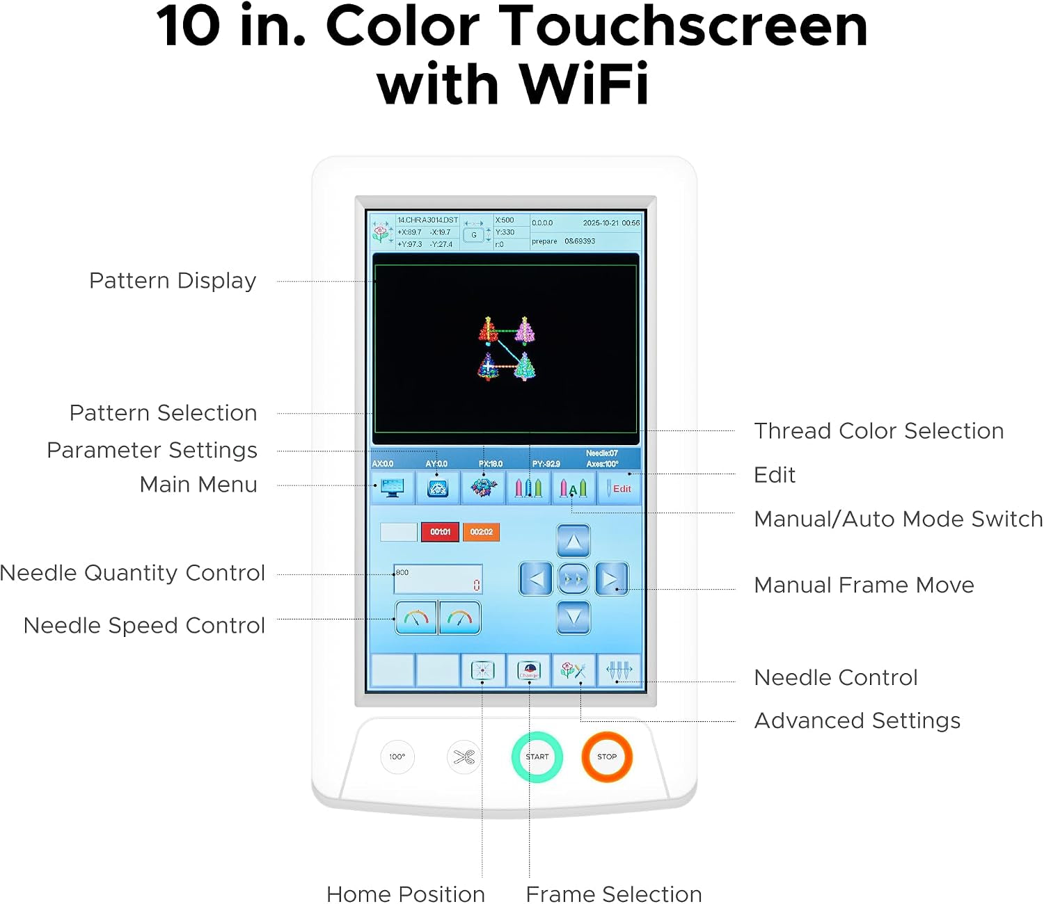 Omtech Pulse 15 Needle Commercial Embroidery Machine, 13" X 20" Multi-Color Stitching Machine with Wifi 1000Spm Max Speed 10" Touchscreen, 270° Cap Flat Garment Digital Threading Machine with Hoops