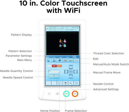 Omtech Pulse 15 Needle Commercial Embroidery Machine, 13" X 20" Multi-Color Stitching Machine with Wifi 1000Spm Max Speed 10" Touchscreen, 270° Cap Flat Garment Digital Threading Machine with Hoops