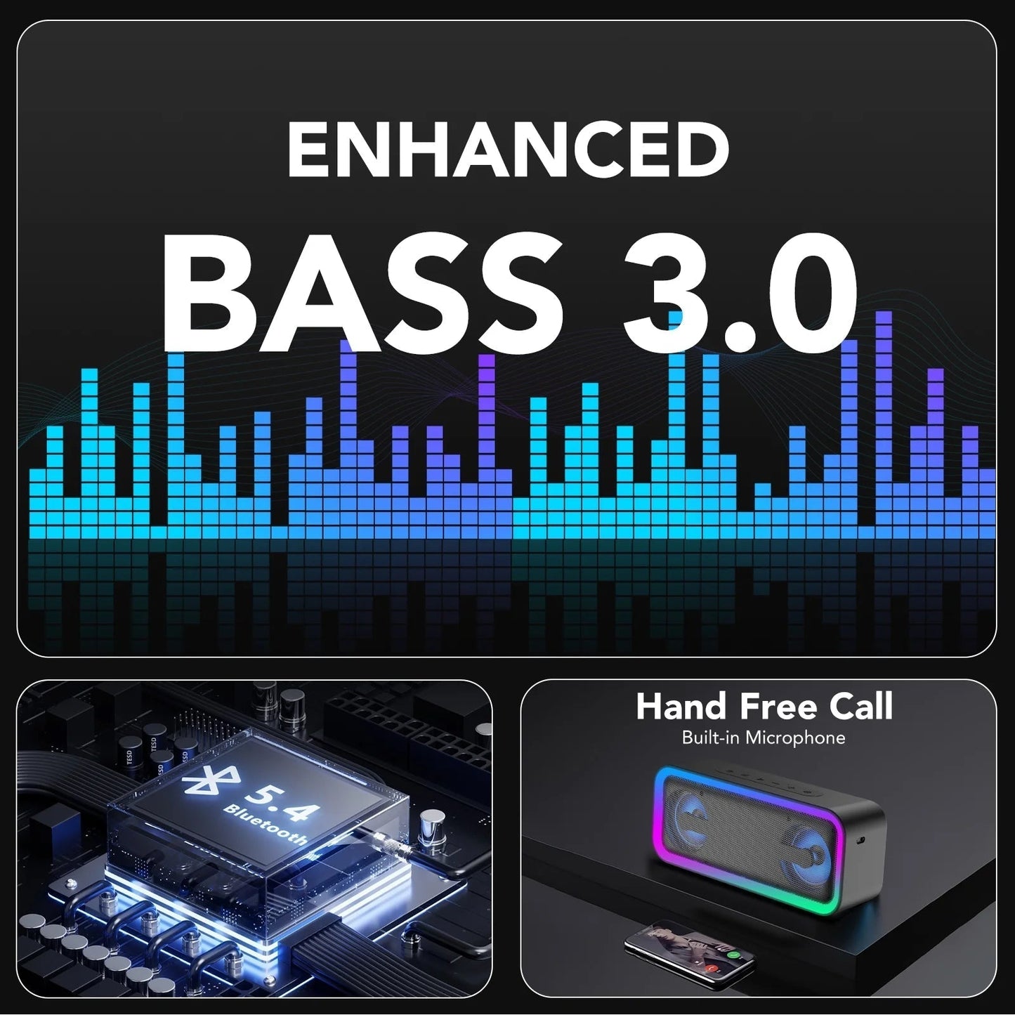 Portable Bluetooth Speaker IP7 Waterproof, 40W Loud Sound Wireless Ultra Bluetooth Speaker, 30H Playtime, Deep Bass, Colorful LED Lights, BT5.4, Suitable for Home/Party/Outdoor/Beach/Gift Black