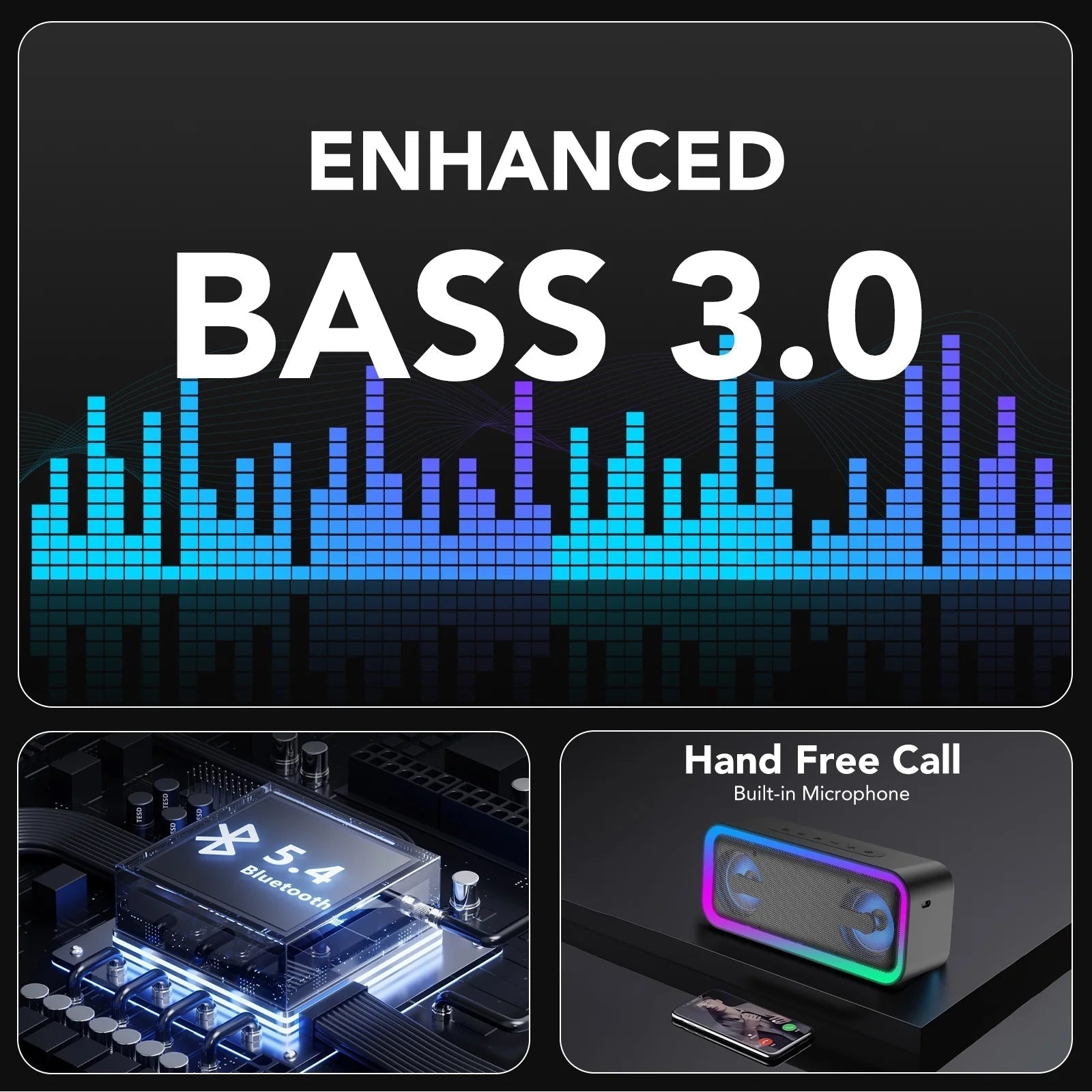 Portable Bluetooth Speaker IP7 Waterproof, 40W Loud Sound Wireless Ultra Bluetooth Speaker, 30H Playtime, Deep Bass, Colorful LED Lights, BT5.4, Suitable for Home/Party/Outdoor/Beach/Gift Black