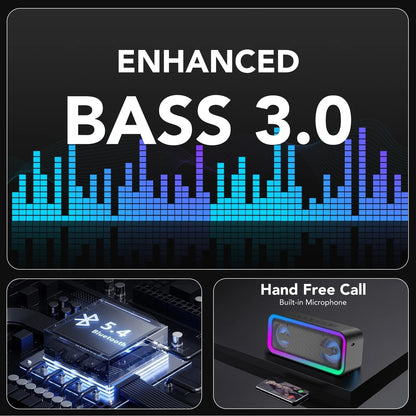 Portable Bluetooth Speaker IP7 Waterproof, 40W Loud Sound Wireless Ultra Bluetooth Speaker, 30H Playtime, Deep Bass, Colorful LED Lights, BT5.4, Suitable for Home/Party/Outdoor/Beach/Gift Black