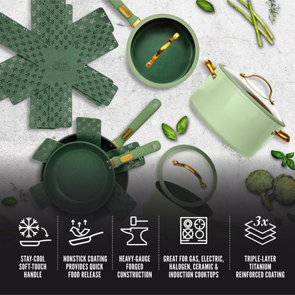 Nonstick 12-Piece Granite Cookware Set, Green