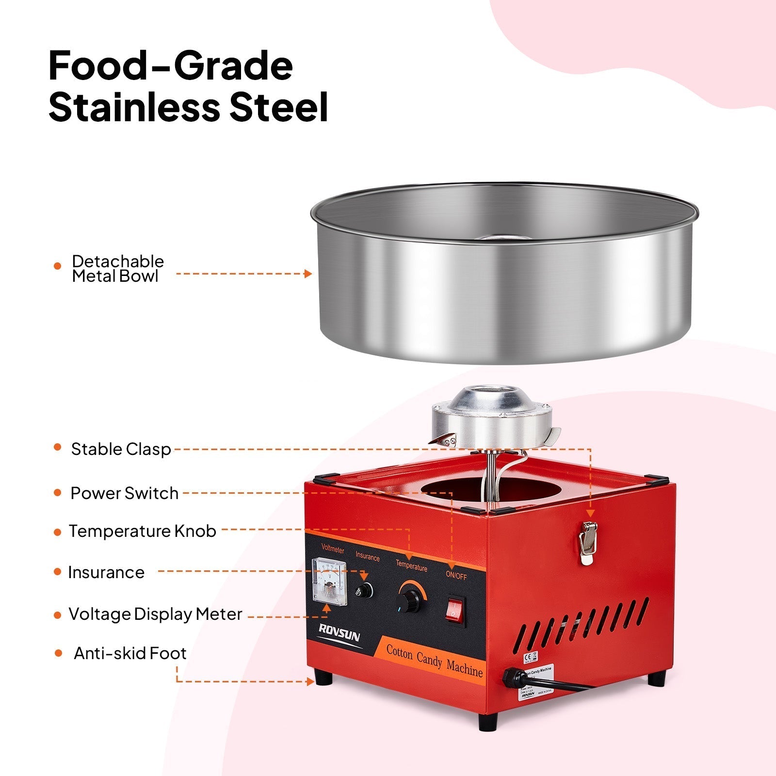 15" Cotton Candy Machine Maker Commercial Candy Floss Maker Stainless Steel