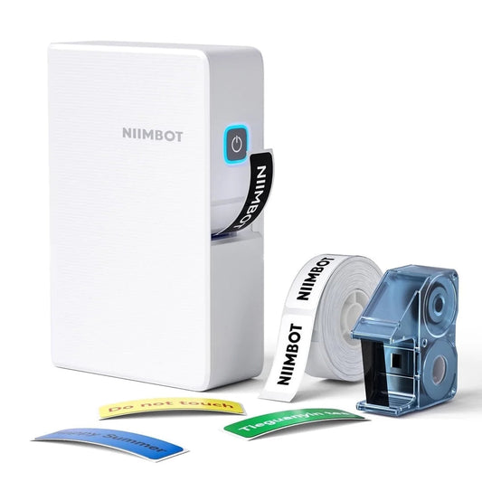 Label Maker N1 Mini Thermal Transfer Label Printer with Black Ribbon Cartridge and White Labels for Indoor/Outdoor Identification, Support Color Printing Wireless Bluetooth Rechargeable