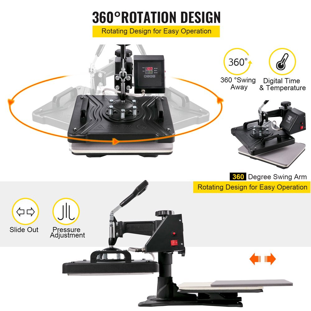 brand 6 in 1 Heat Press Machine, 12X15 Inch Combo Digital Multifunctional Sublimation Heat Transfer Machine, 360 Degree Rotation Swing Away Heat Press for Printing T Shirts Hat Mug Cap Plate