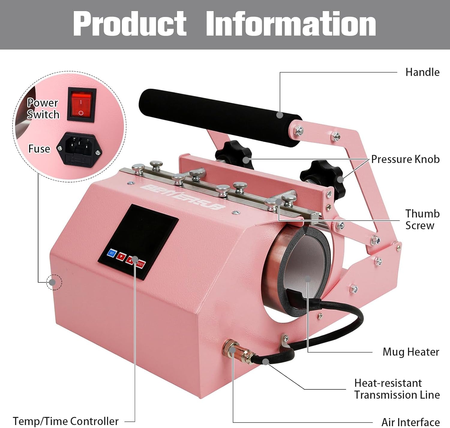 Bettersub 3In1 Tumbler Mug Heat Press Machine 30 OZ 20 OZ 16 OZ Sublimation Straight Skinny Tumbler Mug 3 OZ 1.5 OZ Shot Glass,11 OZ 15 OZ 16 OZ Sublimation Mug Heat Transfer Pink