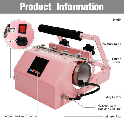 Bettersub 3In1 Tumbler Mug Heat Press Machine 30 OZ 20 OZ 16 OZ Sublimation Straight Skinny Tumbler Mug 3 OZ 1.5 OZ Shot Glass,11 OZ 15 OZ 16 OZ Sublimation Mug Heat Transfer Pink