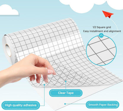 Clear Vinyl Transfer Paper Tape Roll - Medium Tack Gray Grid for Crafting, Compatible with  Glee S501 for Decals, Signs, Windows & Stickers (5.5In X 50Ft)