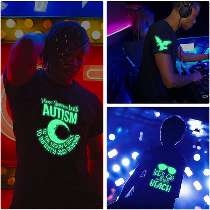 12" X 8FT Glow in the Dark White to Blue Green Heat Transfer Vinyl Iron on T-Shirt for Cricut & All Cutter Machine