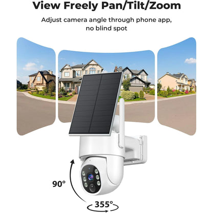 Security Cameras Wireless Outdoor, 5G&2.4G Wifi Cameras for Home Security, No Subscription Needed, 4 Cam-Kit,4Mp Solar Powered Security Cameras System, 360°PTZ,128GB Local Storage, Color Night Vision