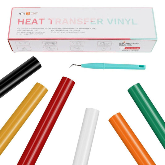 HTV Heat Transfer Vinyl Bundle (6 Pack) - 6 Inch by 5 Feet HTV Vinyl Rolls,Easy to Cut Iron on Vinyl for Cricut & Cameo,Easy to Weed Heat Transfer Vinyl