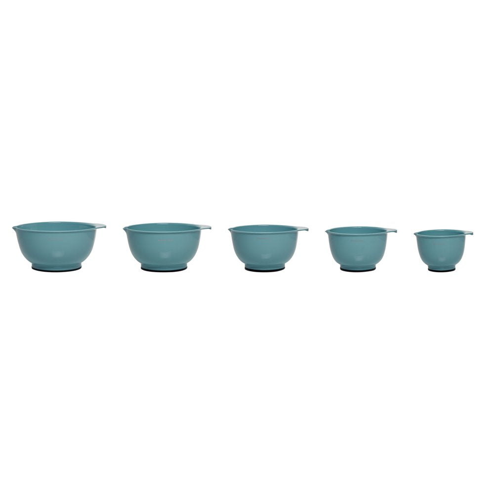 Set of 5 Plastic Mixing Bowls in Aqua Sky with Rubber Bottom