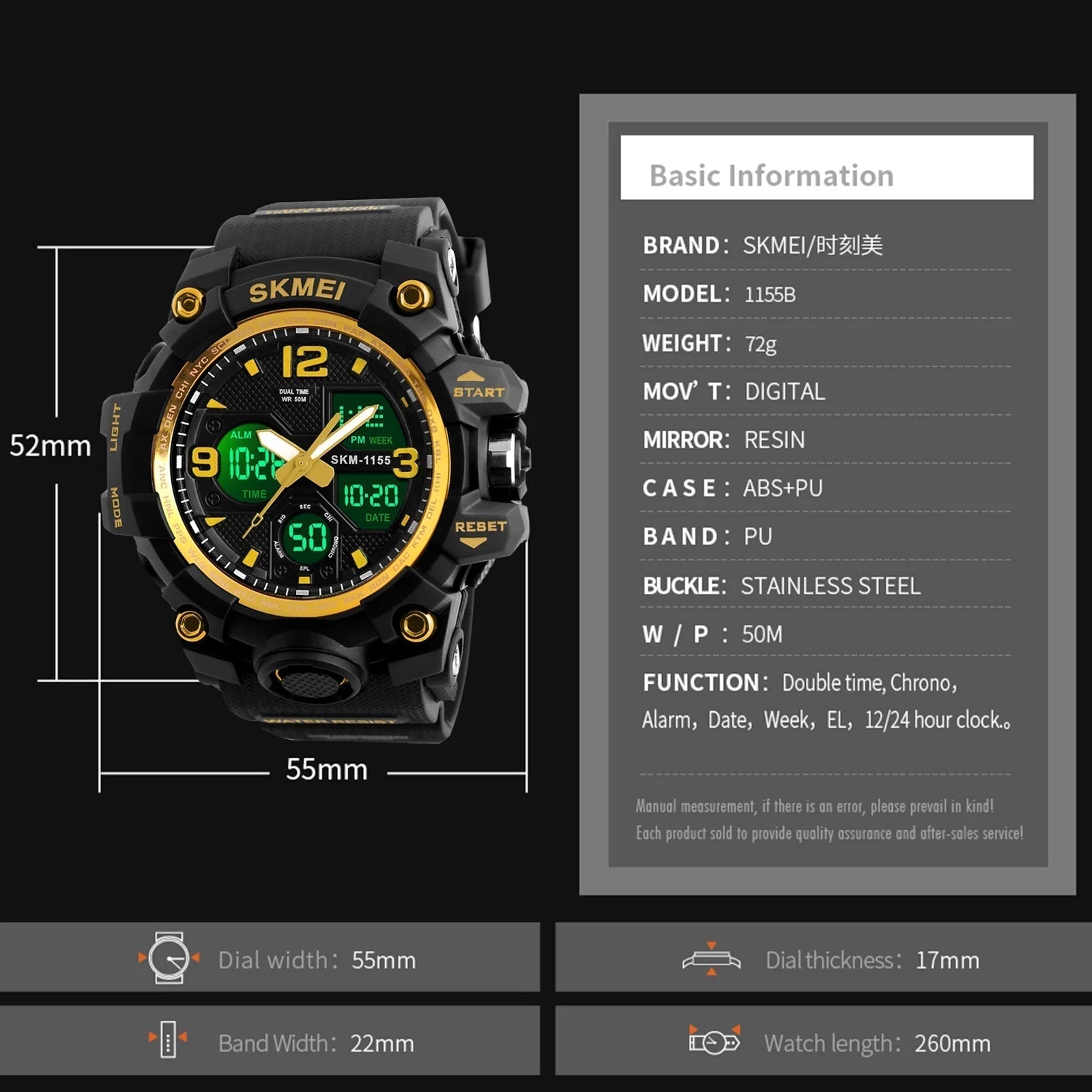 Men'S Digital Sports Watch, Large Face Military Waterproof Watches for Men with Stopwatch Alarm LED Back Light Sports Watch,Gold