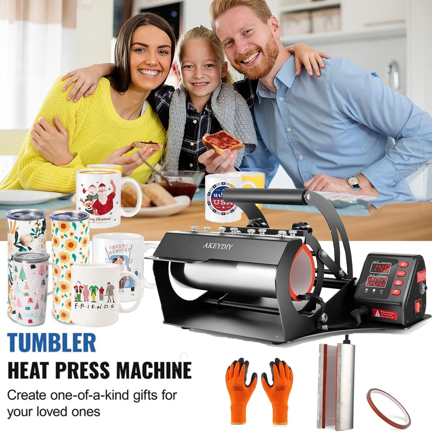 AKEYDIY Tumbler Heat Press 30Oz 20Oz 16Oz Sublimation Tumblers Press Straight Skinny Tumbler Cup Press Glass Jar Cans,Tumbler Mug Heat Press Machine 20 and 30Oz 11-16Oz DIY Heat Transfer Press Vinyl