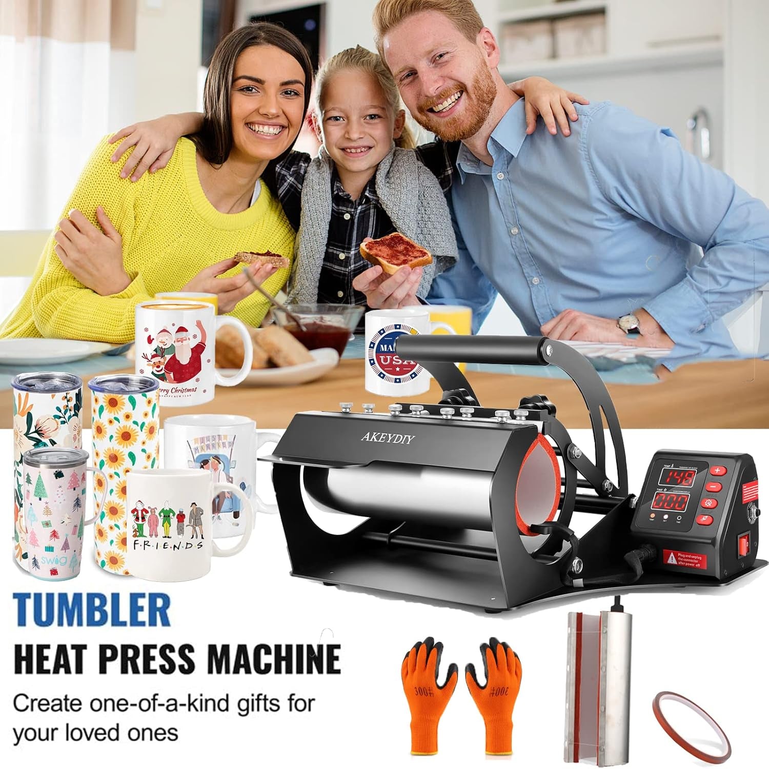 AKEYDIY Tumbler Heat Press 30Oz 20Oz 16Oz Sublimation Tumblers Press Straight Skinny Tumbler Cup Press Glass Jar Cans,Tumbler Mug Heat Press Machine 20 and 30Oz 11-16Oz DIY Heat Transfer Press Vinyl