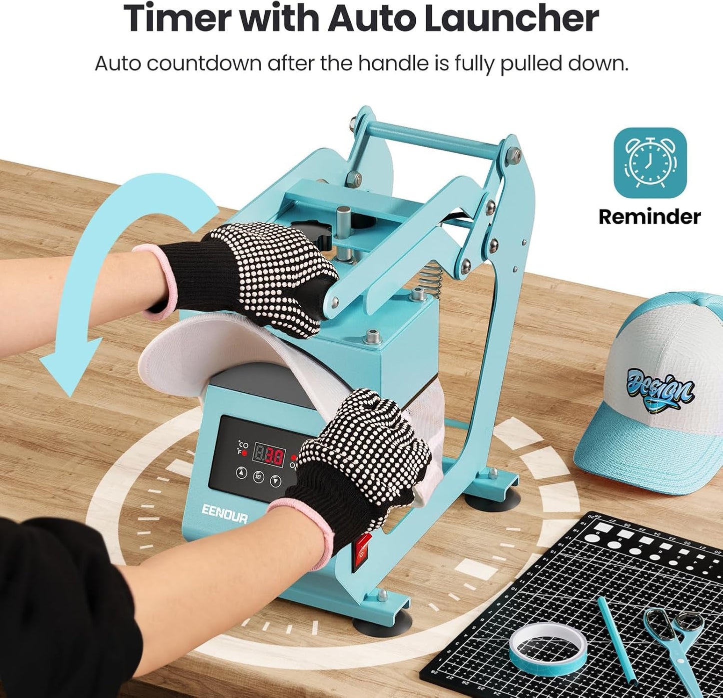 Hat Press Heat Machine for Caps with Presice Temp&Timer Control, Timer Auto Starter, Hat Heat Press with 2 Platens for Trucker Hat & HTV Iron on Vinyl, Sublimation Hat Press, Heat Transfer (Blue)