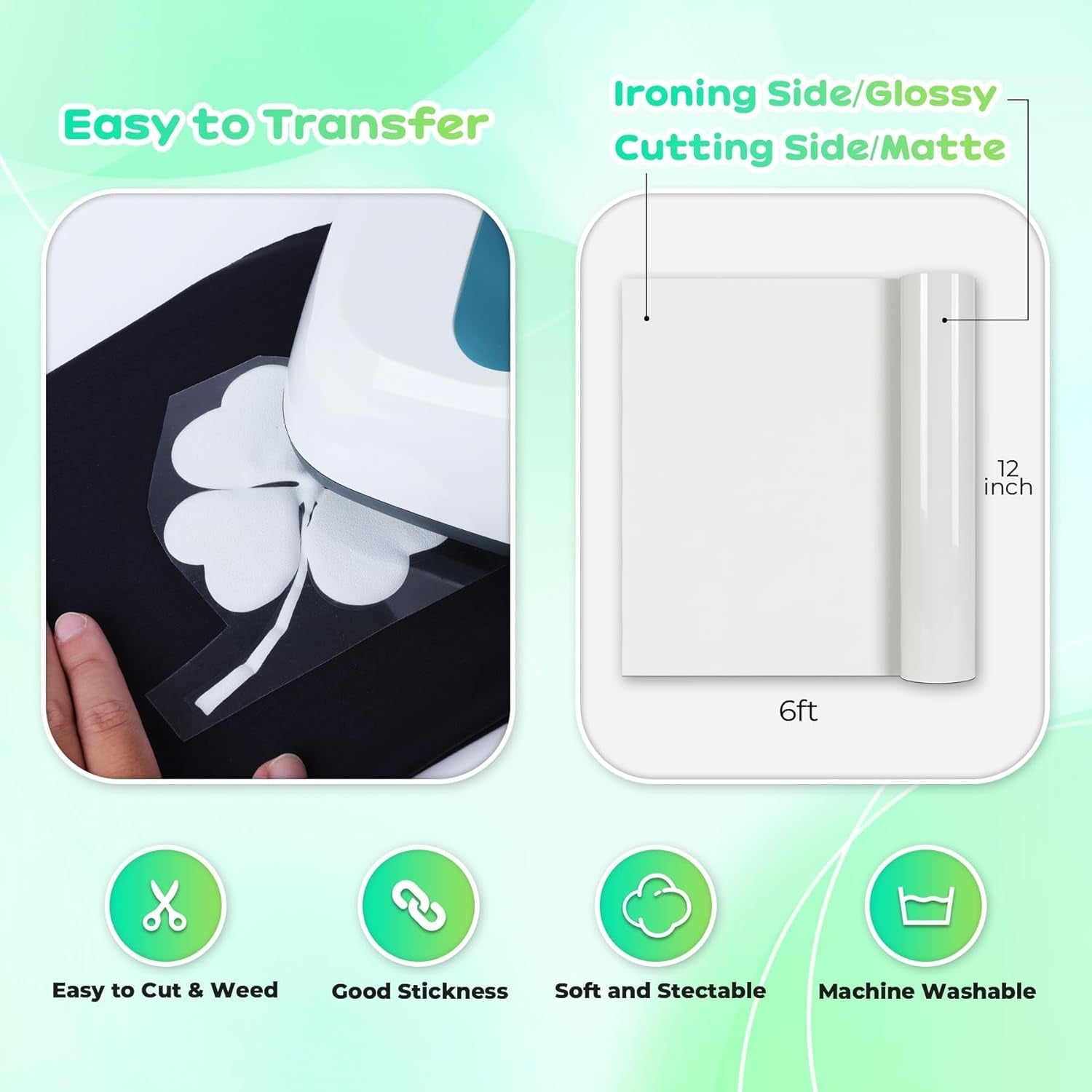 Aoder White Puff Vinyl Heat Transfer - 12" X6Ft White HTV 3D Puff Heat Transfer Vinyl, Puffs Iron on Vinyl for T Shirt Compatible with All Cutting Machines