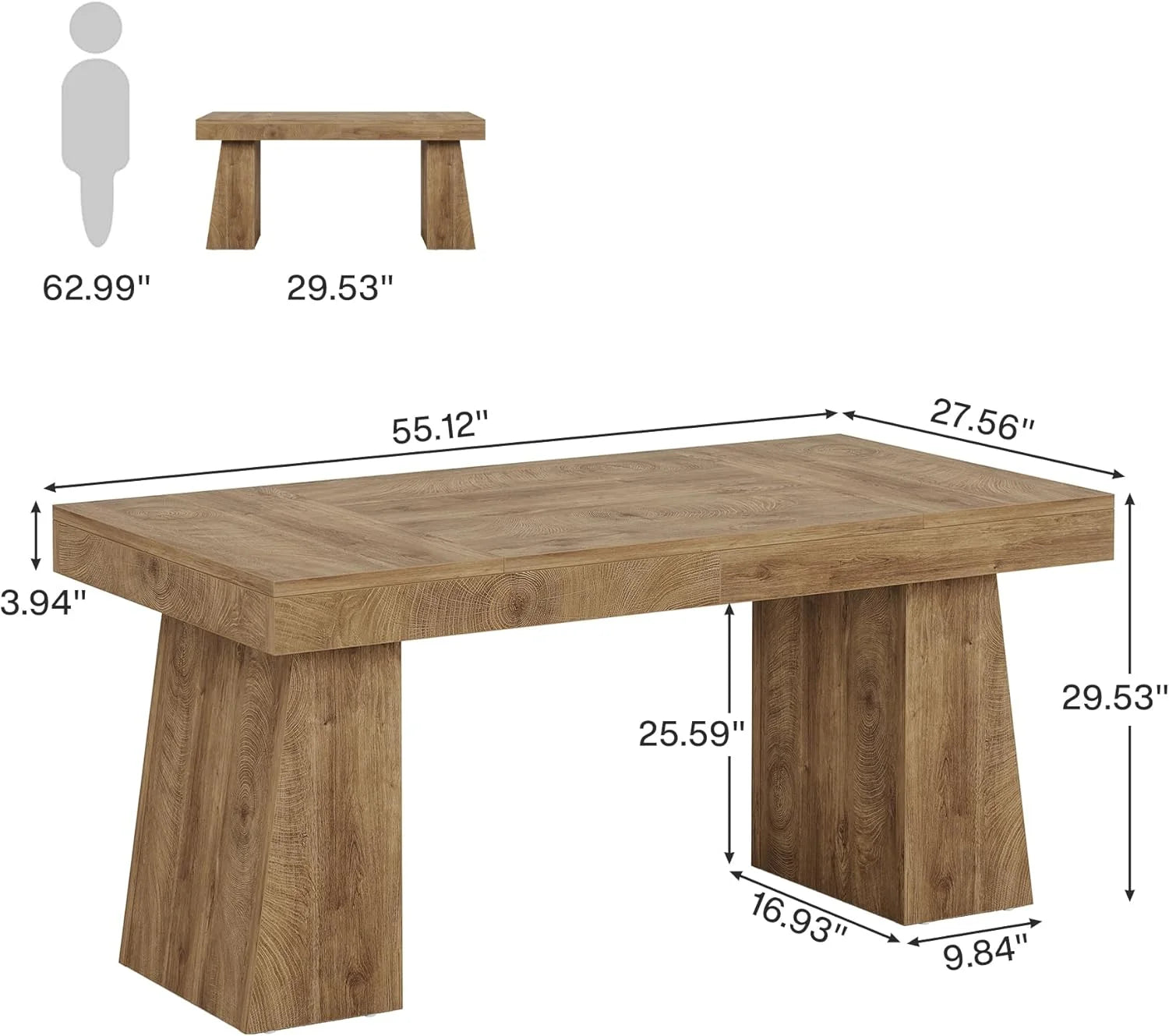 55 Inches Executive Desk, Mid-Century Modern Home Office Desk with Double Trapezoid Base