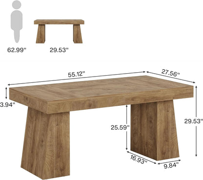 55 Inches Executive Desk, Mid-Century Modern Home Office Desk with Double Trapezoid Base