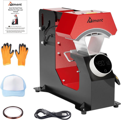 Hat Press Heat Machine for Caps: Auto Cap Heat Press Machine,6.4X3.5In Clamshell Sublimation Transfe,Hat Heat Press with Automatic Release&Press Knob-Style Digital Control Panel for Baseball Caps Hats