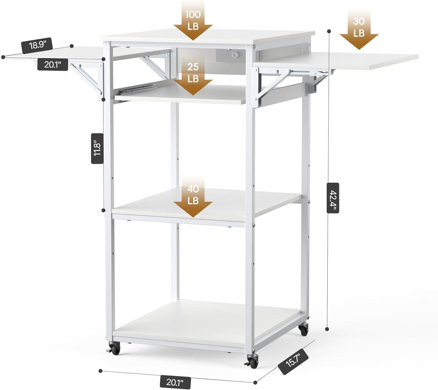 4 Tier Heat Press Table with Pull-Out Tray, Foldable Movable Heat Press Stand with Charging Station for Heat Transfer Machine, Sublimation Printer, Sublimation Transfer Machine Organization