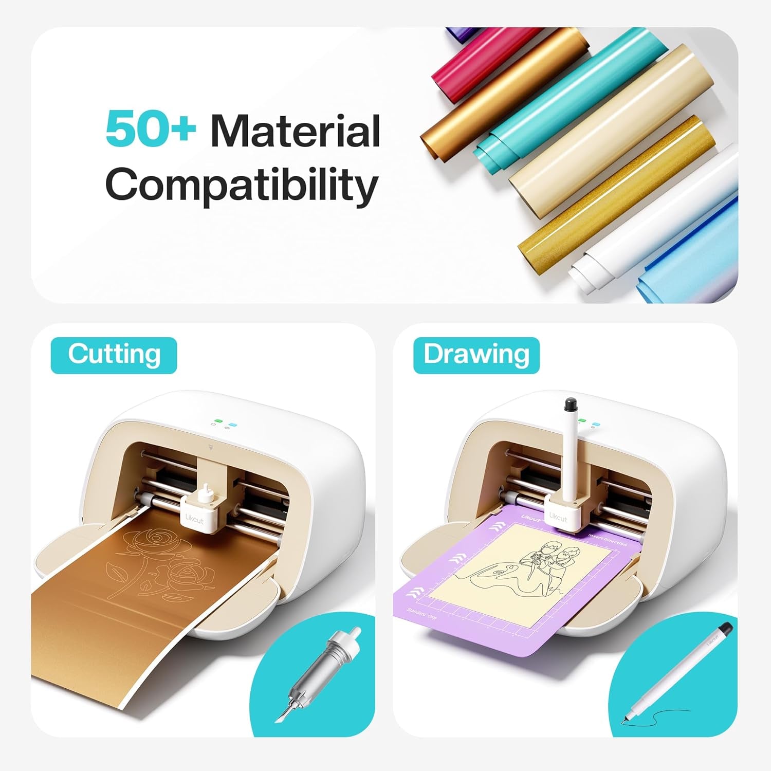 Smart Compact Vinyl Cutter Machine S501, 4.5" X 12" Standard Grip Mat, DIY Cutting Machine for Sticker Joy Craft & Party Supplies, Wedding Decor, Beige
