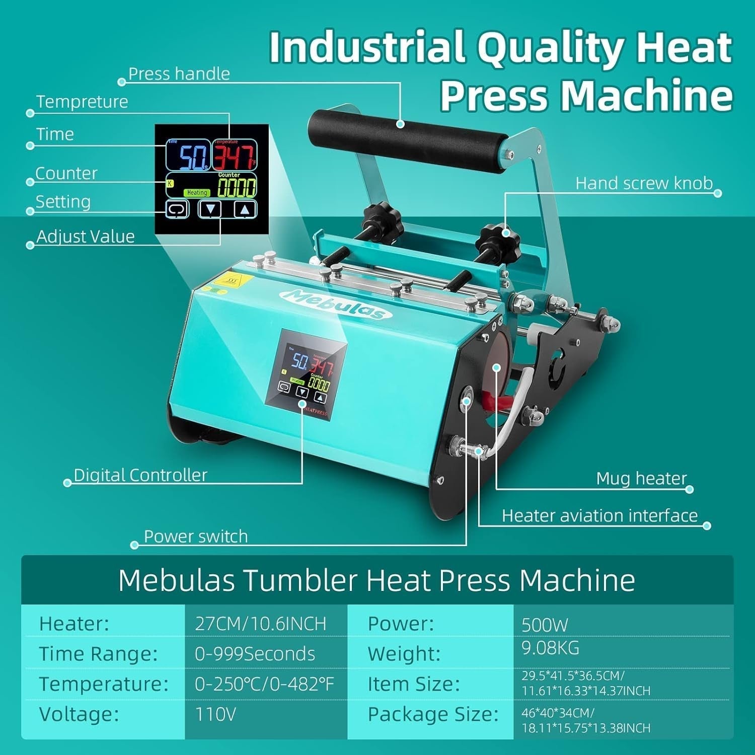 Tumbler Heat Press Machine, 110V Tumbler Press Heat Machine Sublimation for 30 OZ 20 OZ Mugs Cups, Sublimation Straight Tumblers Bottles Glass Ceramic Tumblers Print