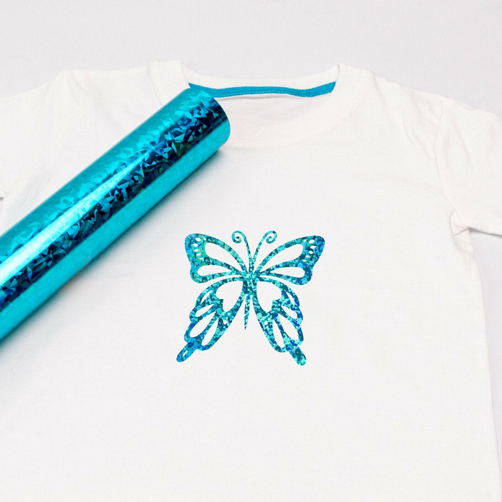 12" X 10 FT Crystal Blue Holographic Heat Transfer Vinyl HTV T-Shirt for Cricut