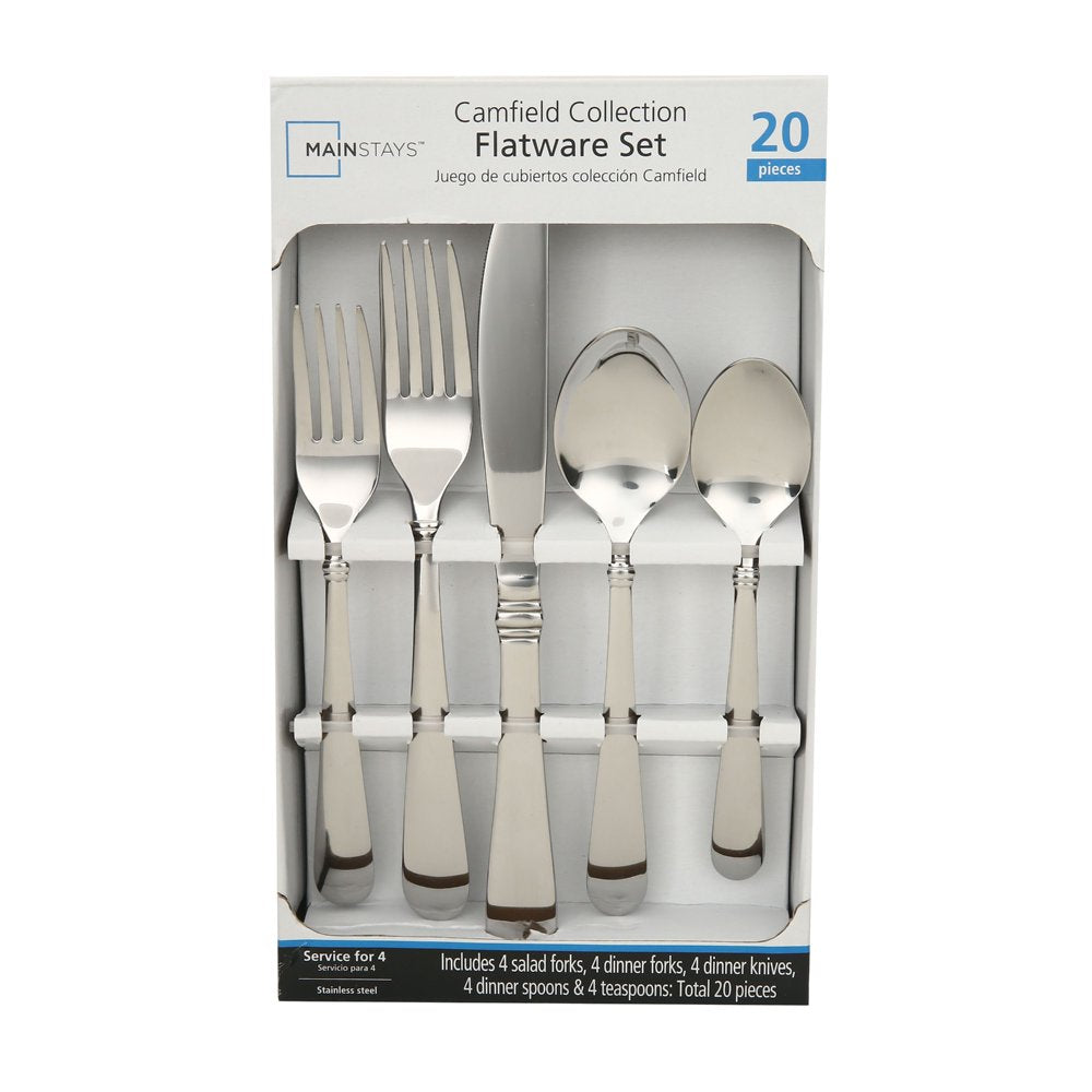 Camfield 20 Piece Stainless Steel Flatware Set, Silver Tableware Service for 4