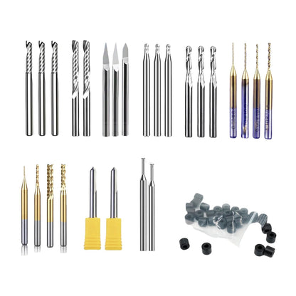 26Pcs 1/8" Essential Milling Bit Set - Standard，1/8" /3.175Mm Shank Bits Set for CNC Cutter Milling Carving, Woodworking Detail Carving Trimming V Groove Engraving Slotting Mortise