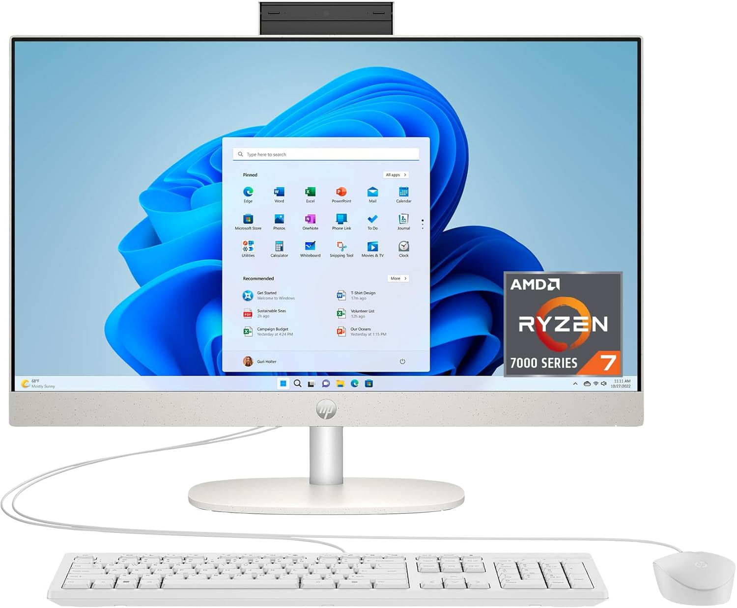 HP 24 Inch All-In-One Desktop PC, FHD Display, AMD Ryzen 7 7730U, 16 GB RAM, 512 GB SSD, AMD Radeon Graphics, Windows 11 Home, 24-Cr0032 (2024)