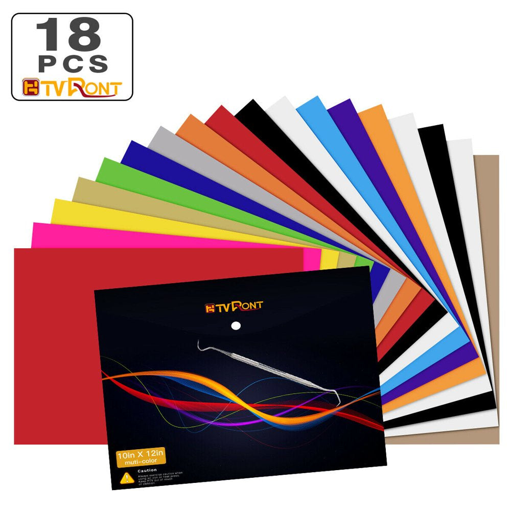 18 Sheets 12" X 10" HTV Heat Transfer Vinyl Bundles Iron on for T-Shirts, Includes HTV Accessories Tweezers, Use with Heat Press Machine