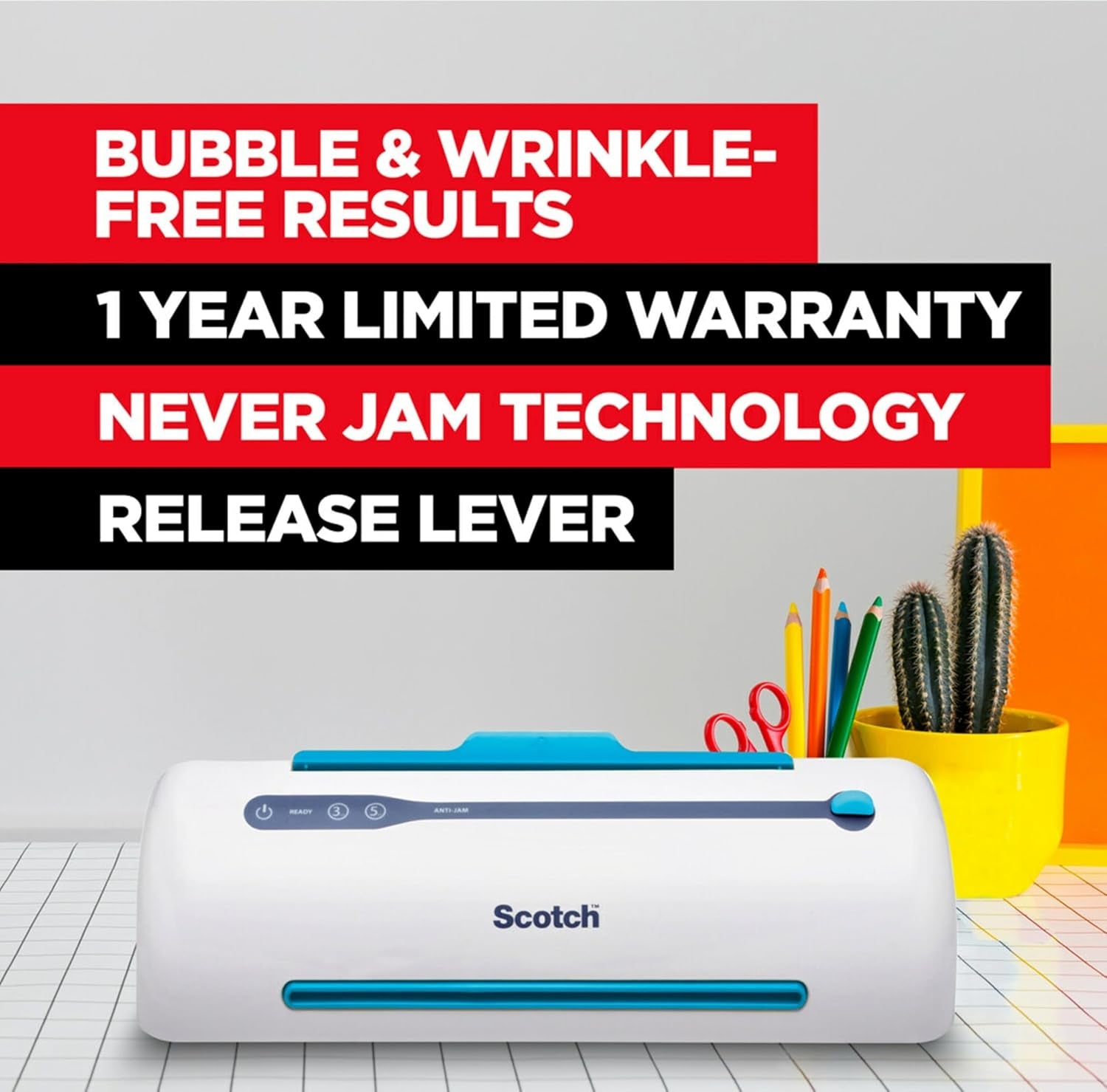 Scotch PRO Thermal Laminator and Pouch Bundle, 2 Roller System, Never Jam Technology Automatically Prevents Misfed Items (TL906) with 100-Pack Scotch Thermal Laminating Pouches