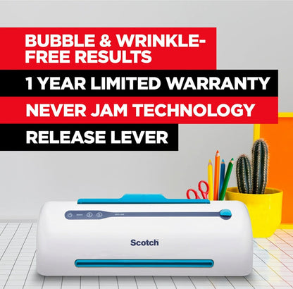 Scotch PRO Thermal Laminator and Pouch Bundle, 2 Roller System, Never Jam Technology Automatically Prevents Misfed Items (TL906) with 100-Pack Scotch Thermal Laminating Pouches