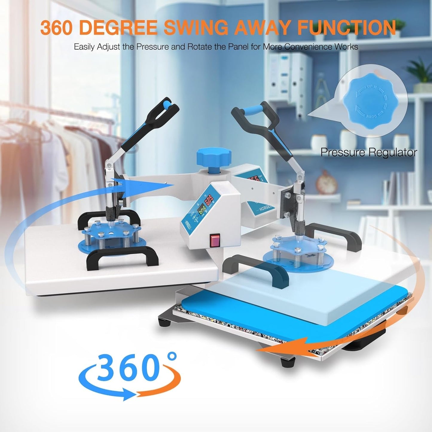 Horgelu 5 in 1 Heat Press Machine 15X15 Inch Heat Transfer Machine 360-Degree Swing Away Multifunction Digital Sublimation Combo Heat Press for T Shirt Mug Hat Plate for Commercial Home 110V