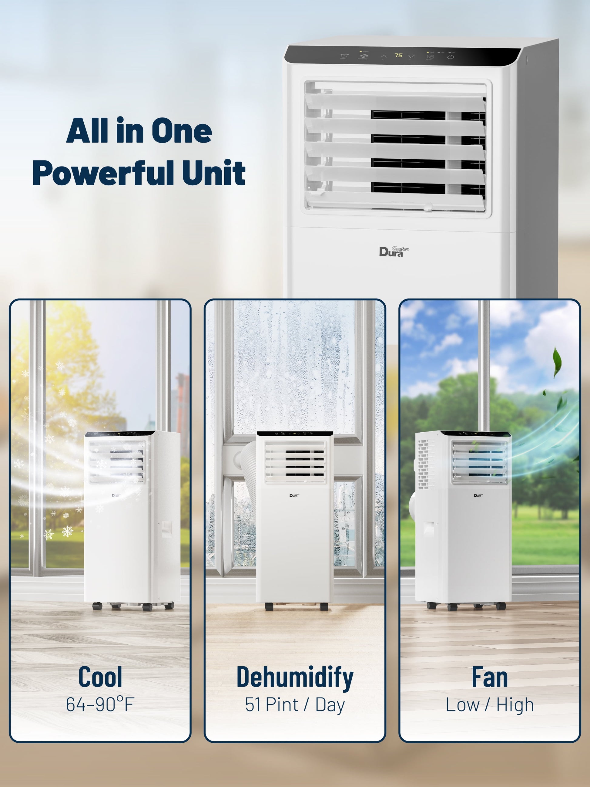 8000 BTU Portable Air Conditioner, 3-In-1 AC Unit, Dehumidifier, Fan, Remote, Timer, for Room up to 230 Sq.Ft
