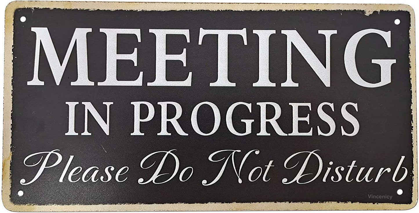 Meeting in Progress Please Do Not Disturb Hanging Door Sign for Office Commercial Use 12"X6" Retro Style Wooden Plaque Wooden Sign Hanging Wall Art