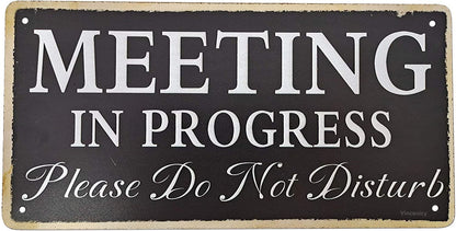 Meeting in Progress Please Do Not Disturb Hanging Door Sign for Office Commercial Use 12"X6" Retro Style Wooden Plaque Wooden Sign Hanging Wall Art