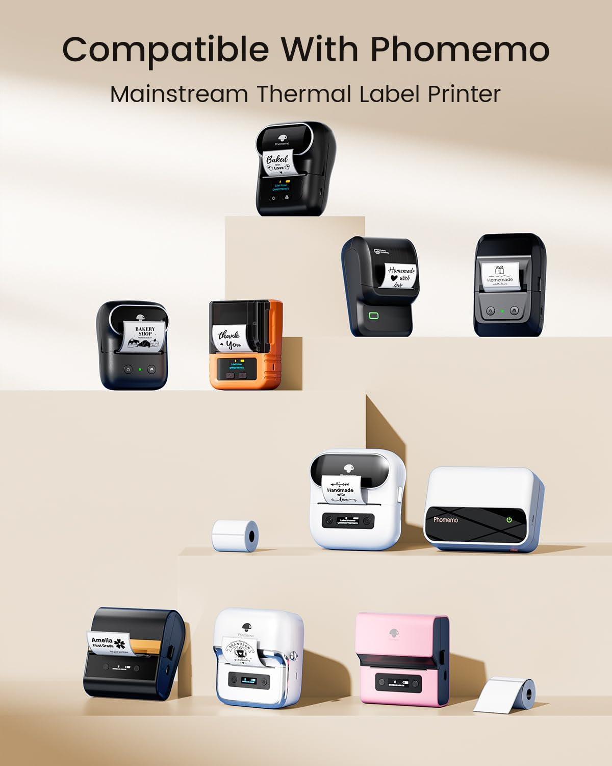 Phomemo Labels M110- for M110/M220/M250/M221/M260, 1.96" X1.96"(50X50Mm), Black on Brown, 140 Labels, for Small Business, Home, Office