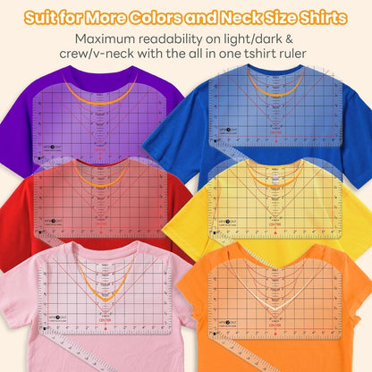 Tshirt Ruler Guide for Vinyl Alignment - Transparent PVC Tshirt Measurement Tool for Heat Press in HTV Vinyl, All-In-One T Shirt Ruler to Center Design and Craft Sewing