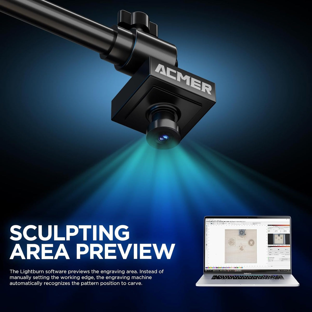 ACMER A500 Lightburn Camera for Laser Engravers, 5MP Positioning Camera, 450 X 450Mm View Area, Visual Preview, Precise Positioning, for P2, P1 S PRO, S2, S2 PRO, S1 and Most Laser Engravers