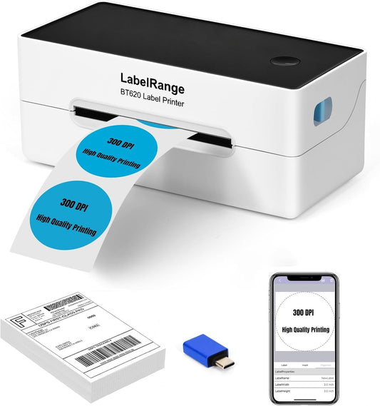 Ecommerce Shipping Label Printer, Thermal 4X6 Label Printer, 300 DPI, Bluetooth & USB, Compatible with Ios, Android, Windows, USPS, Pirate Ship, Shippo, Amazon, Ebay, Shopify