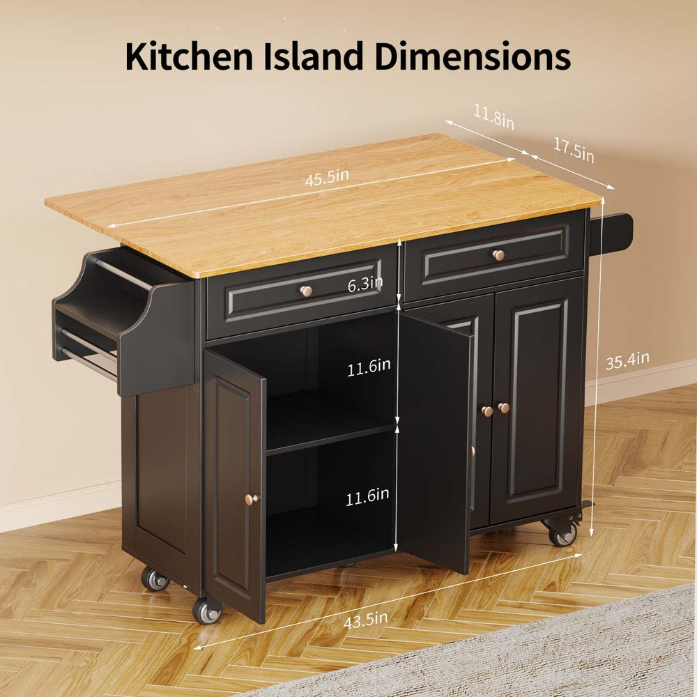 Kitchen Island with Storage,  Kitchen Island Cart with Drop Leaf, Black