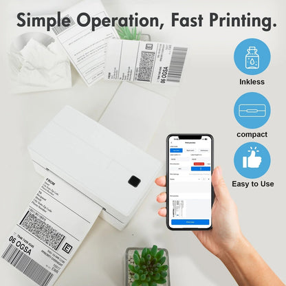 4X6 Thermal Label Printer - Bluetooth Shipping Label Maker for Packages, Compatible with Windows Ios Android, Wireless Sticker Printing for Business and Home